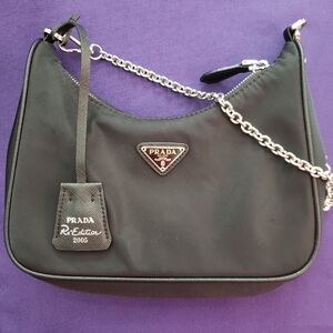 Prada Black Nylon Bag with Chain Detail